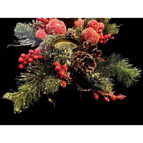 Vtg MCM Sugared Fruit Pinecone & Pine Needle Centerpiece Pillar Candle Holders - Picture 4 of 11